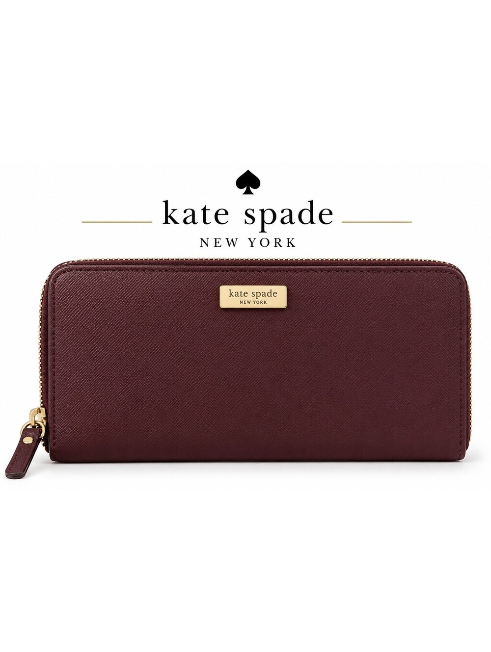 Kate Spade New York Burgundy Zip Around Wristlet Wallet Gold Hardware